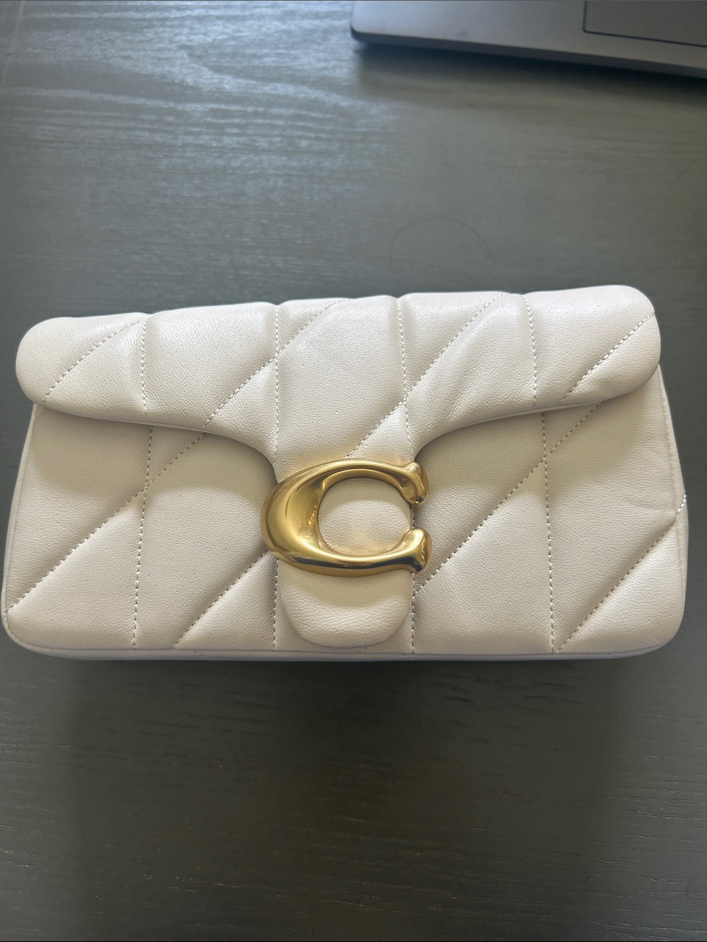 Coach Quilted Leather Clutch in White with Gold 'C' Hardware